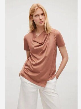 COS Draped Cowl Neck T-Shirt in Terracotta